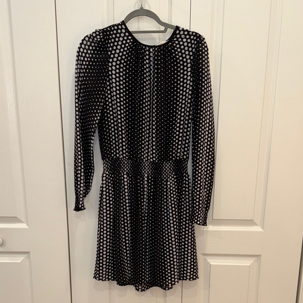MICHAEL Michael Kors Black and White Polka Dot Long Sleeve Dress